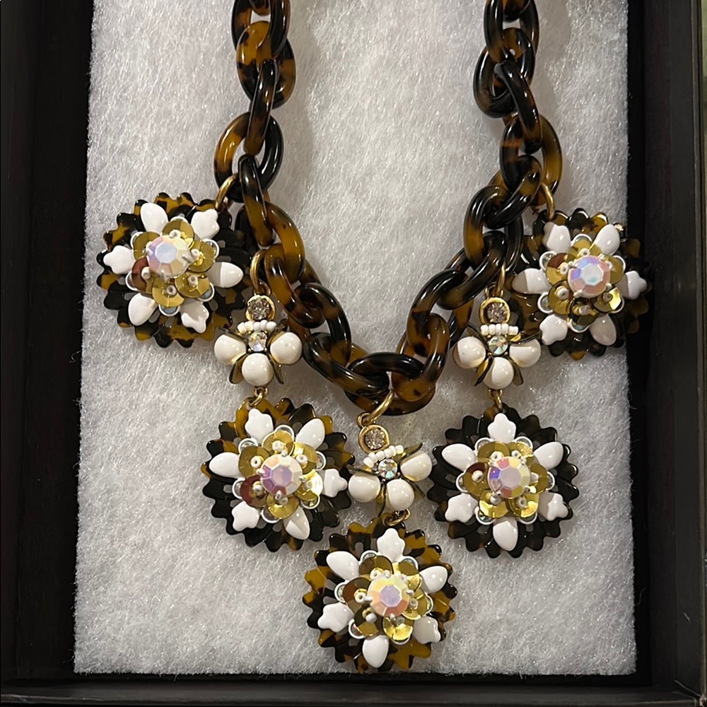 J. Crew Black and White Floral Cluster Necklace